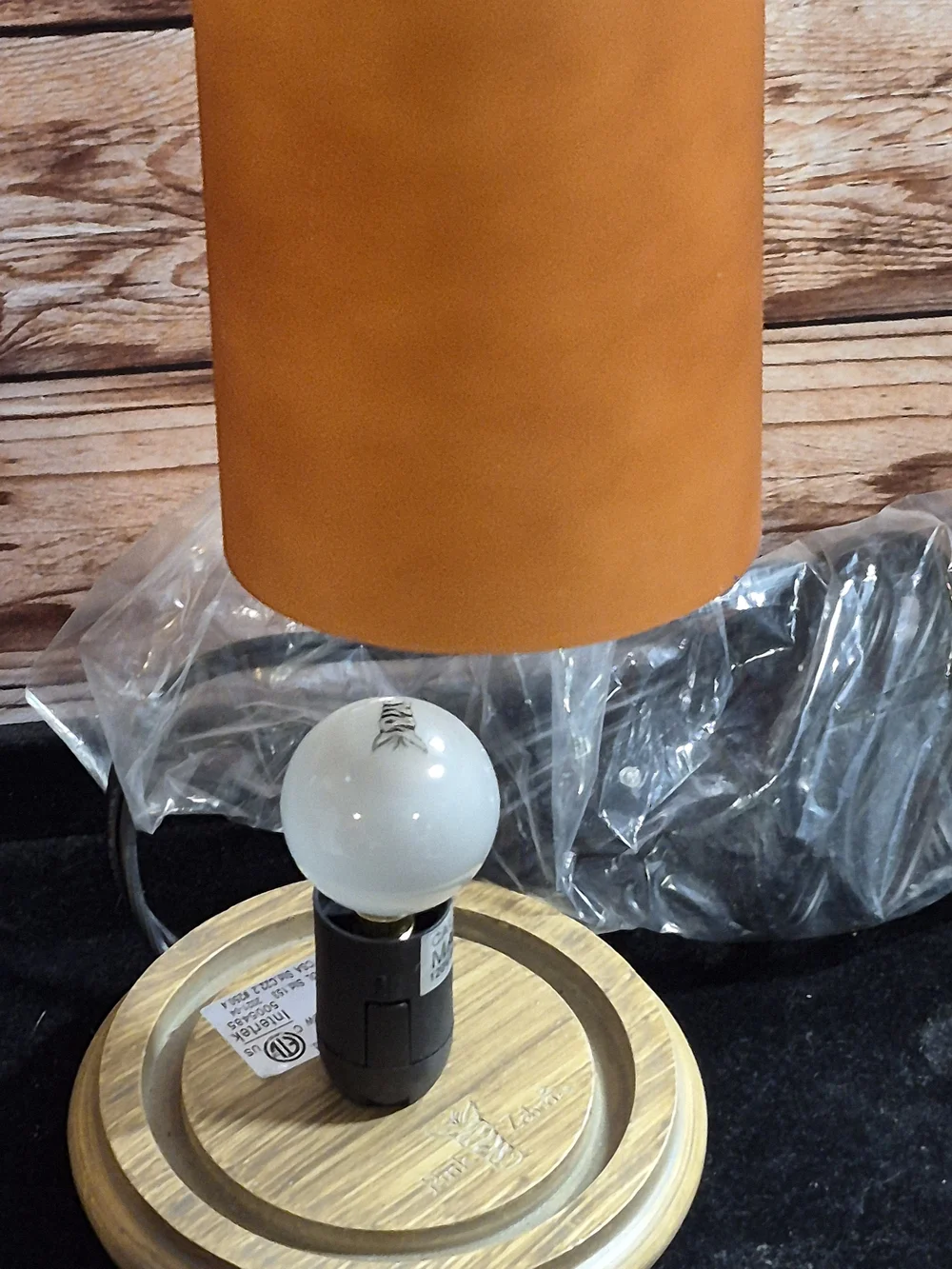 Pink Zebra Orange Cylindrical Simmer Light with Wood Base